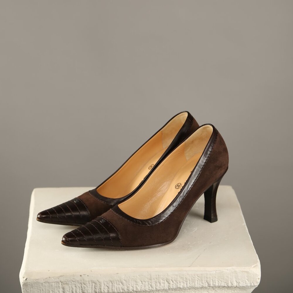 CHANEL Suede Heels Brown